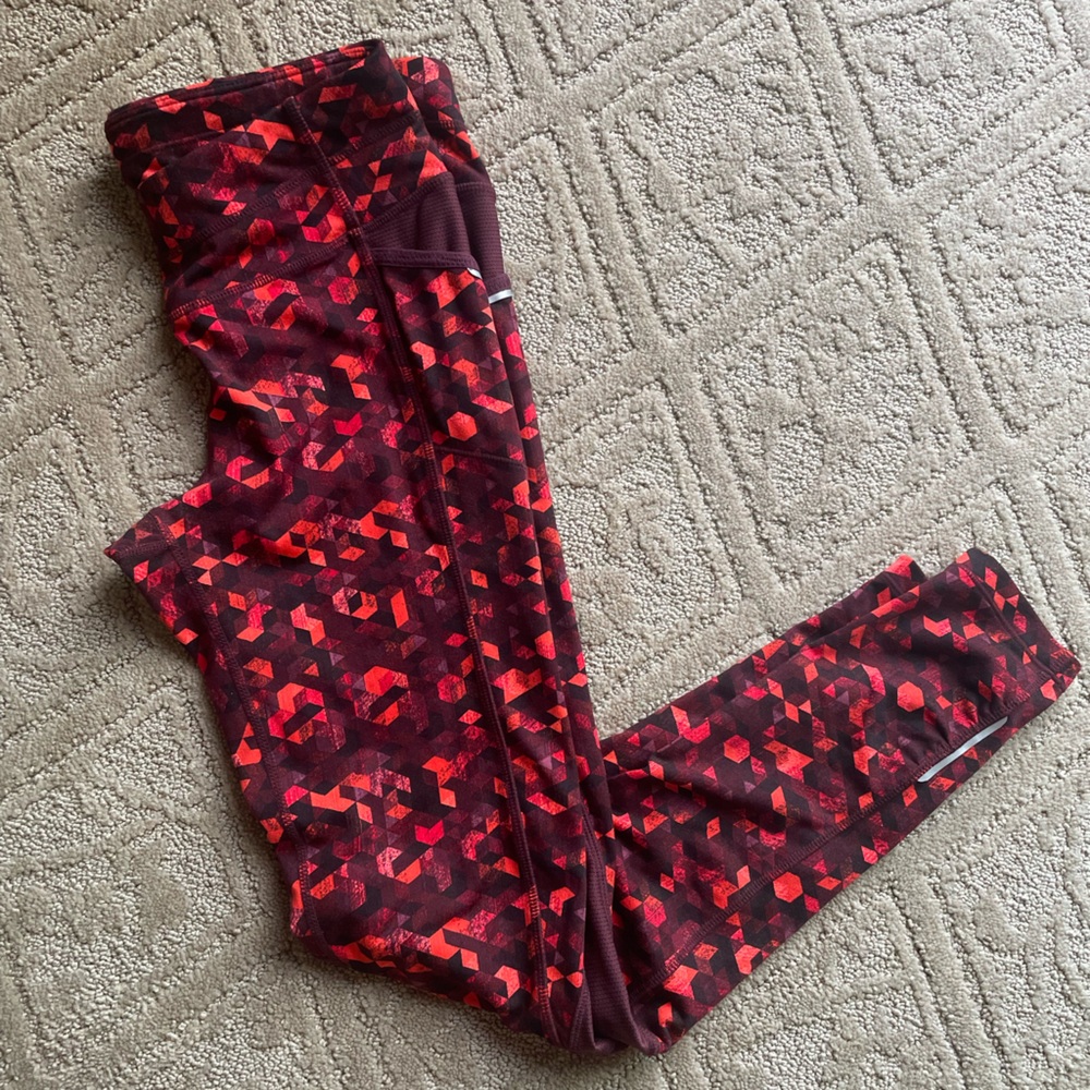 Athleta women’s Sz small Leggings Red Black Workout Yoga Running Pants Pockets